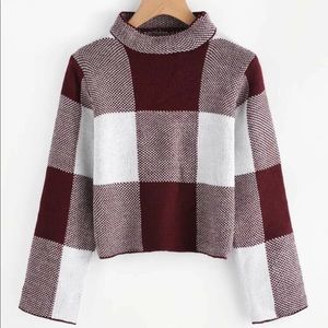 cropped gingham maroon sweater